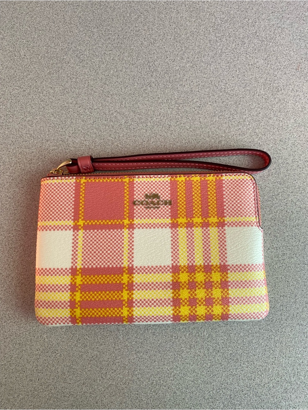 Coach Garden Plaid Corner Zip Wristlet